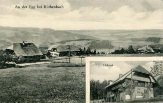 Ansichtskarte «An der Egg Röthenbach - Bäckerei»; Photo Ernst Blau, Bern; abgestempelt «RÖTHENBACH (EMMENTHAL), 29.IIII.34»; gelaufen nach Emmenmatt