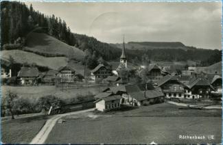 Ansichtskarte «Röthenbach i/E»; Verlag Globetrotter GmbH, Luzern; abgestempelt «AESCHAU (BERN), 3.1.64»; gelaufen nach Berlin-Köpenick, DDR