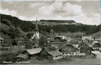 Ansichtskarte «Röthenbach i/E. mit Farnern»;  Globetrotter GmbH, Karten und Dias, 6000 Luzern; abgestempelt «RÖTHENBACH (EMMENTHAL), 7.X.59»; gelaufen nach Buchs