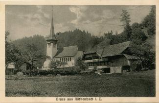 Ansichtskarte «Gruss aus Röthenbach i. E.»; G. Muheim, Phot., Wattenwil; abgestempelt «RÖTHENBACH (EMMENTHAL), 30.IX.17» und «SAMEDAN, 2.X.17»; adressiert an Herrn und Frau Oberst von Planta, Schloss Tagstein, Thusis GR