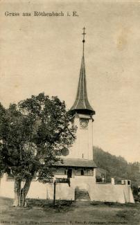 Postkarte «Gruss aus Röthenbach i. E.»; Phot. v. R. Bürgi, Grosshöchstetten i. E., Verlag P. Fankhauser, Röthenbach; abgestempelt «RÖTHENBACH b. SIGNAU, 17.VIII.08»; gelaufen nach Steffisburg