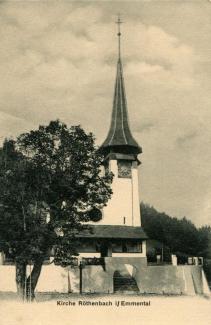 Ansichtskarte «Kirche Röthenbach i/E.»; Verlag R. Bürgi, Museumstr. 12, Biel; Ausgabejahr unbekannt; ungelaufen	