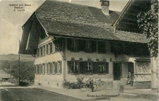 Ansichtskarte «Gruss aus Röthenbach (Emmenthal)»; Gasthof zum Bären. Besitzer: A. Liechti; G. Muheim, Phot., Wattenwil; abgestempelt «RÖTHENBACH (EMMENTHAL), 19.VIII.16»; gelaufen nach Worb