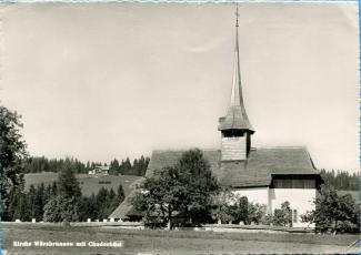 Ansichtskarte «Kirche Würzbrunnen mit Chuderhüsi»; Verlag Globetrotter G.m.b.H., Luzern; Ausgabejahr unbekannt; ungelaufen