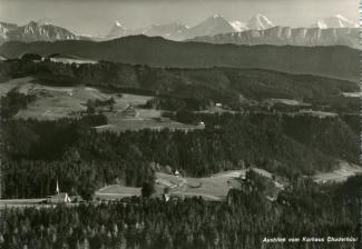 Ansichtskarte «Ausblick vom Kurhaus Chuderhüsi»; Verlag Globetrotter G.m.b.H., Luzern; Abgestempelt «RÖTHENBACH (EMMENTAL), 26.V.48»; gelaufen nach Küsnacht ZH