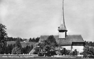 Ansichtskarte «Kirche Würzbrunnen mit Chuderhüsi»; Verlag Globetrotter G.m.b.H. – Luzern; abgestempelt «RÖTHENBACH, 21.XII.50»; gelaufen nach Basel