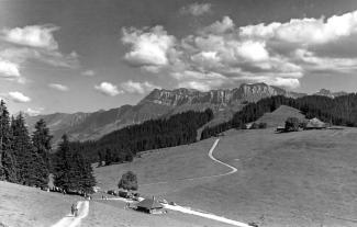 Ansichtskarte «Schallenberg Blick auf Hogant»; Mutzli-Bar Schallenberg 1200 m. ü. M.; abgestempelt 15.IX.62; gelaufen nach Zürich